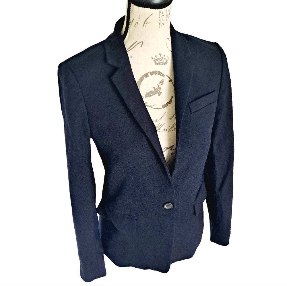 SOLD J. Crew Regent Wool blend navy blue Flannel preppy office blazer Jacket 4 - Picture 7 of 17